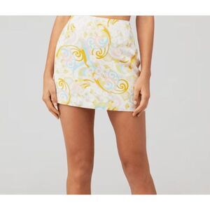 NWT For Love& Lemons Aiko Mini Skirt Abstract Print Pastel Full Zip Size XS